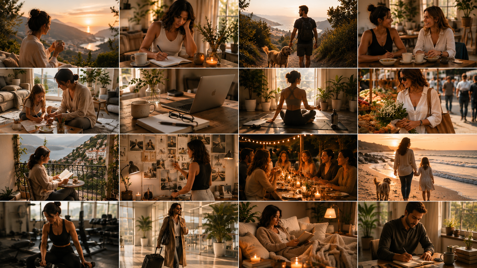Storyboard of quiet lifestyle scenes representing a personal Blueprint